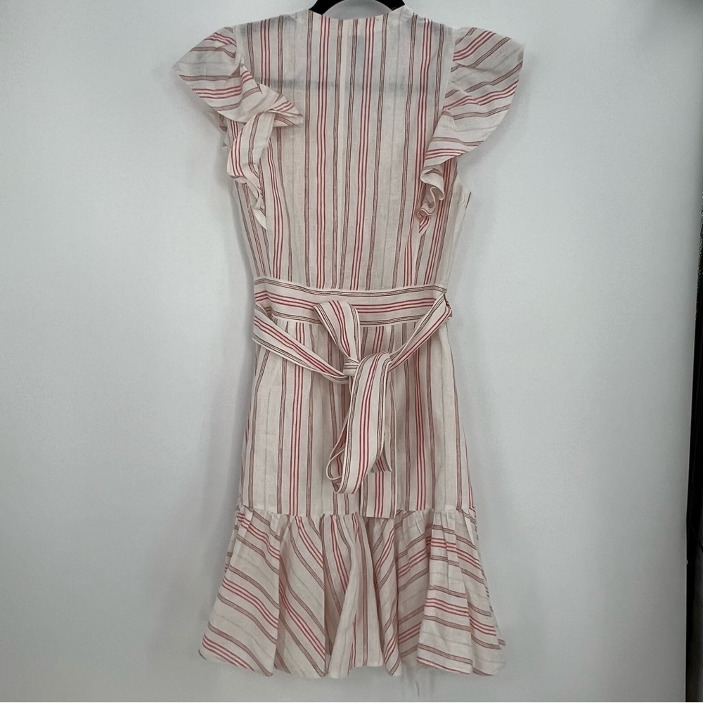 Rebecca Taylor Linen Yarn Striped Ruffle Wrap Mini Dress Sleeveless Size 4 - Picture 6 of 10
